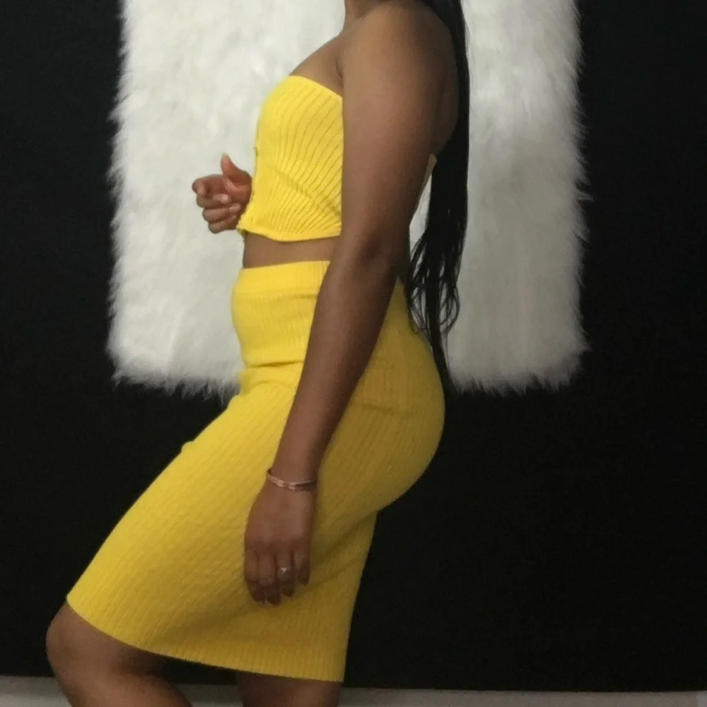 Yellow Ribbed Two-Piece Set - Picture 2 of 4